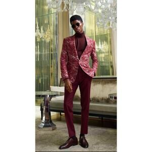 FRÈRE burgundy marble brocade blazer Sz 40